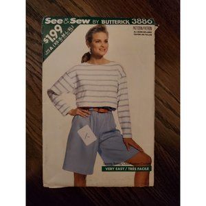 See & Sew Butterick 3886 Misses/Petite Top/Shorts SIZE A